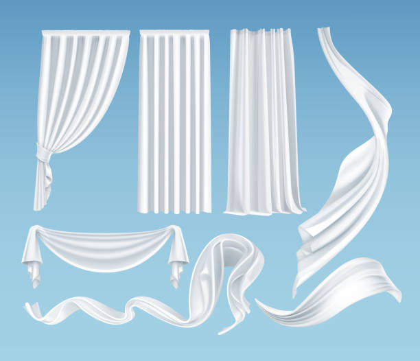 istock Vector set of realistic fluttering white cloths, soft lightweight clear material and curtains isolated on background 1138787459