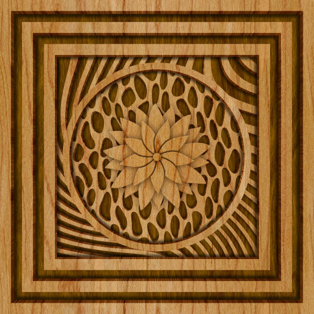 istock Carved geometric pattern on wood background texture, 3d illustration 1138787959