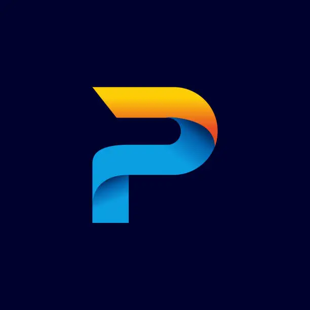 Vector illustration of digital letter P icon symbol template in gradients style. blue, yellow, and orange color