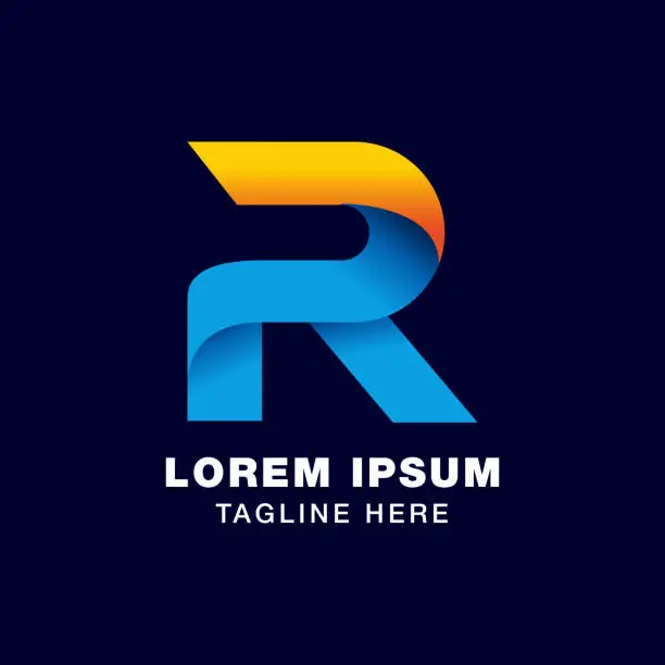 Vector illustration of digital letter R icon symbol template in gradients style. blue, yellow, and orange color