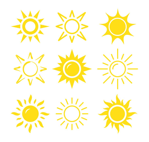 sonnensymbol gesetzt - sun stock-grafiken, -clipart, -cartoons und -symbole