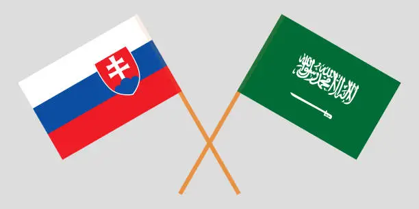 Vector illustration of Slovakia and Kingdom of Saudi Arabia. The Slovakian and KSA flags. Official colors. Correct proportion. Vector