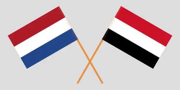 Vector illustration of Netherlands and Yemen. The Netherlandish and Yemeni flags. Official colors. Correct proportion. Vector