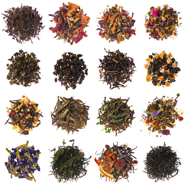Dry tea leaves isolated on white background