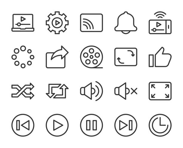 video-streaming-line icons - wireless technology transfer image cloud symbol stock-grafiken, -clipart, -cartoons und -symbole