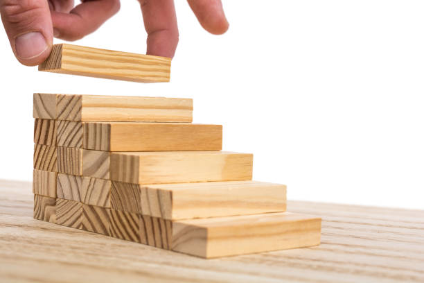 istock Step by step to shape your own life presented with a wooden staircase 1138799959