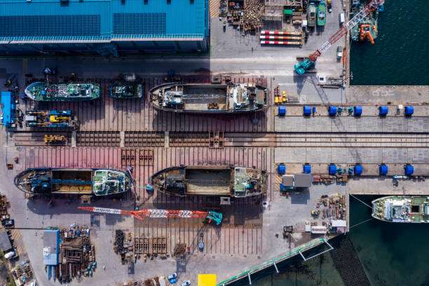 istock Aerial view of shipyard 1138800195