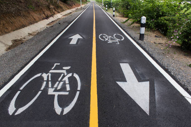 istock bike lane, road for bicycles 1138801559