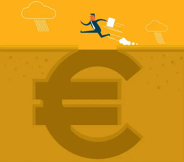 Vector illustration of businessman jumping - Euro sign