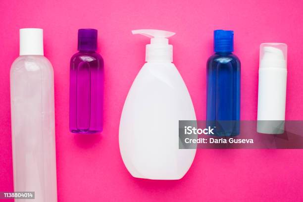 House Cleaning Products Are On Pink Background Stock Photo - Download Image  Now - Backgrounds, Bathroom, Blue - iStock