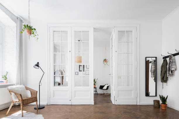 istock Scandinavian interior with glass door 1138807897