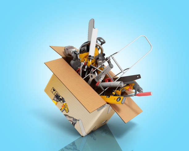 istock concept of product categories construction tool fly out of the box 3d render on blue 1138811186