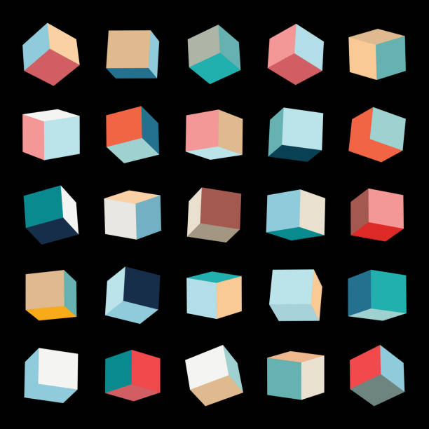 illustrazioni stock, clip art, cartoni animati e icone di tendenza di raccolta cubi modello scatola di colori vettoriale - design element infographic symbol icon set