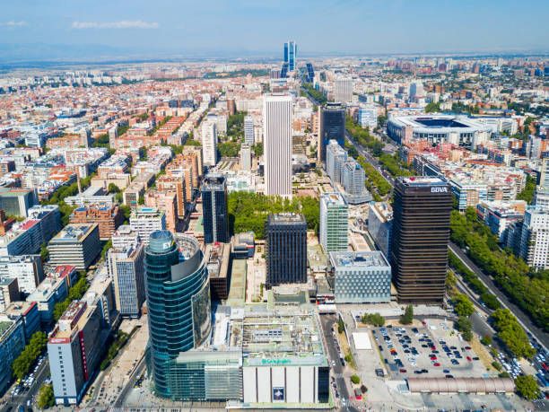 Business districts of AZCA and CTBA in Madrid, Spain Aerial panoramic view of business districts of AZCA and CTBA in Madrid, Spain europa mythological character photos stock pictures, royalty-free photos & images