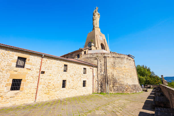Sagrado Corazon Sacred Heart statue of Jesus Christ at the Mota Castle or Castillo de la Mota on Monte Urgull in San Sebastian, Basque Country, Spain