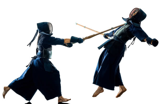 istock Kendo martial arts fighters silhouette isolated white bacground 1138816259