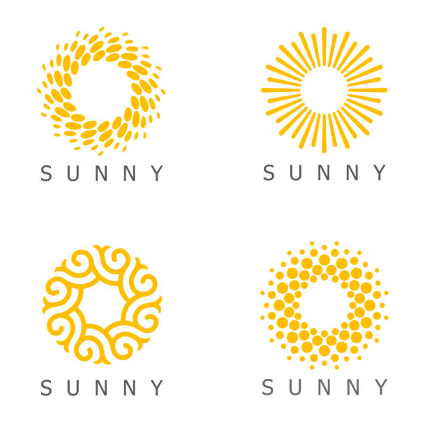 ilustraciones, imágenes clip art, dibujos animados e iconos de stock de conjunto de plantillas de diseño vectorial. iconos de sol abstractos. - sol