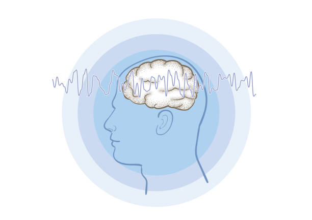 ilustraciones, imágenes clip art, dibujos animados e iconos de stock de imagen de ondas cerebrales-telepatía 02 - acetylcholine