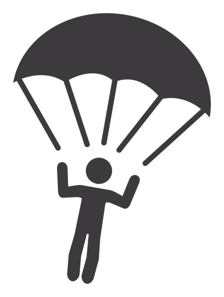 Stick Figure Parachute Icon vector art illustration