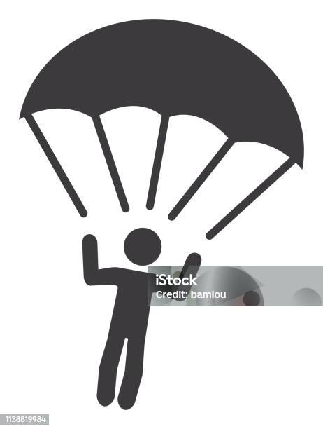 Stick Figure Parachute Icon Stock Illustration - Download Image Now - Parachute, Icon Symbol, Skydiving