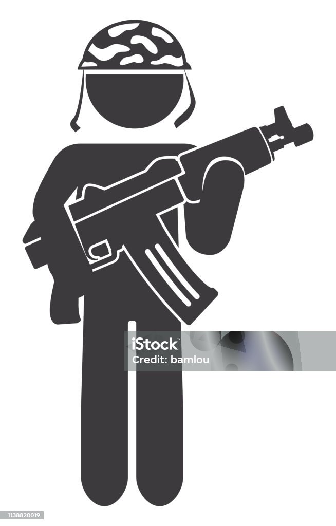 Military Holding ak47 Icon Vector of Military Holding ak47 Icon Men stock vector