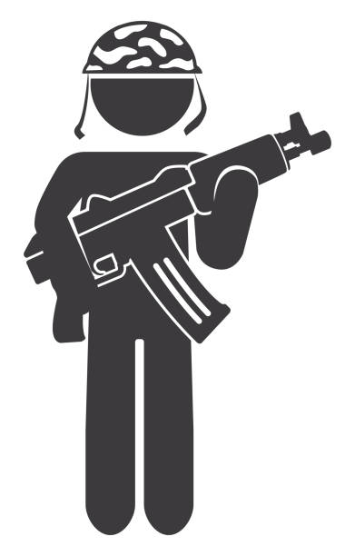 Military Holding ak47 Icon Vector of Military Holding ak47 Icon ak 47 bullets stock illustrations