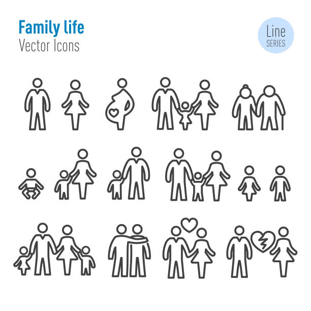 illustrazioni stock, clip art, cartoni animati e icone di tendenza di icone della vita familiare - vector line series - small child image white background