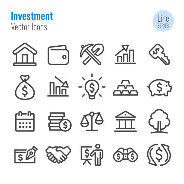investment icons set-vector line series - axt grafiken stock-grafiken, -clipart, -cartoons und -symbole