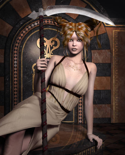 istock Young girl with a scythe 1138820920