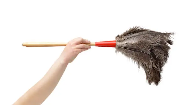 Cropped shot of an unrecognizable woman hand holding a duster clean isolated on a white background