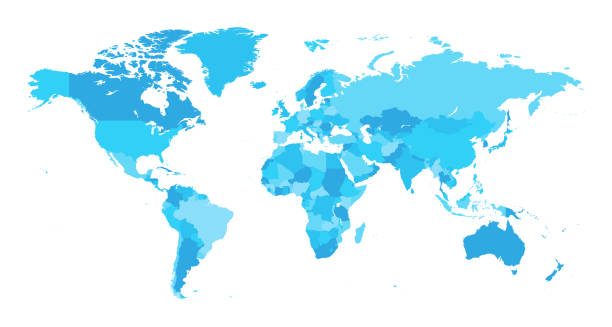 ilustraciones, imágenes clip art, dibujos animados e iconos de stock de map world seperate países de color azul claro - world map