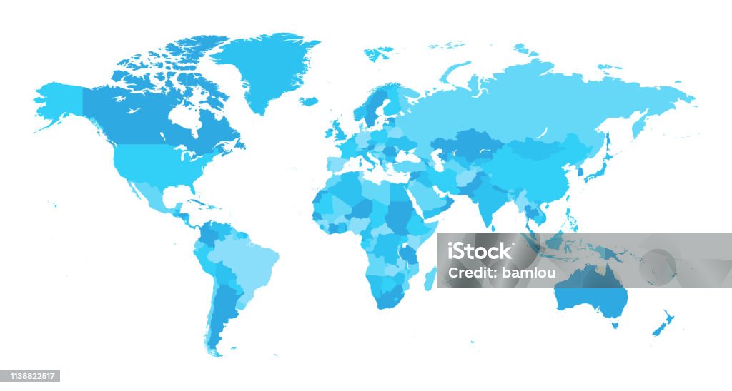 Carte monde seperate pays bleu clair - clipart vectoriel de Planisphère libre de droits