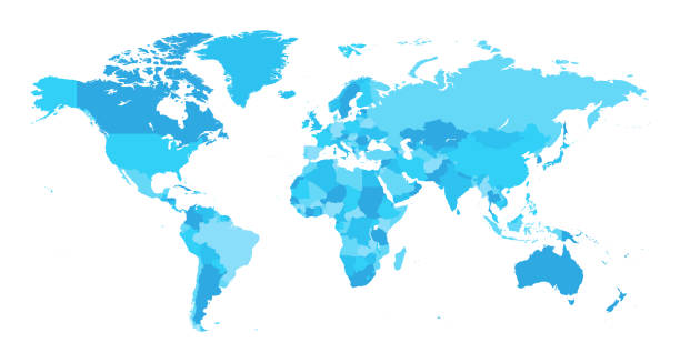 illustrations, cliparts, dessins animés et icônes de carte monde seperate pays bleu clair - country geographic area