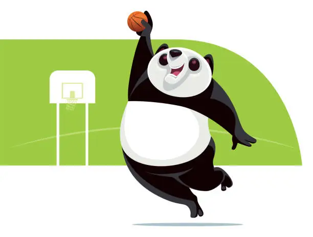 Vector illustration of panda playing basketball