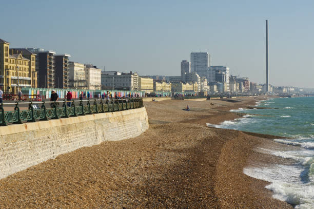 Seafront at Hove, Sussex, England Shingle beach and promenade at Hove, Brighton, East Sussex, England Hove stock pictures, royalty-free photos & images