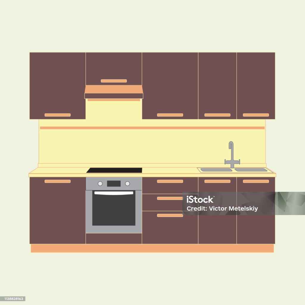 Kitchen interior and kitchen furniture. Colorful vector illustration in flat style. Apartment stock vector