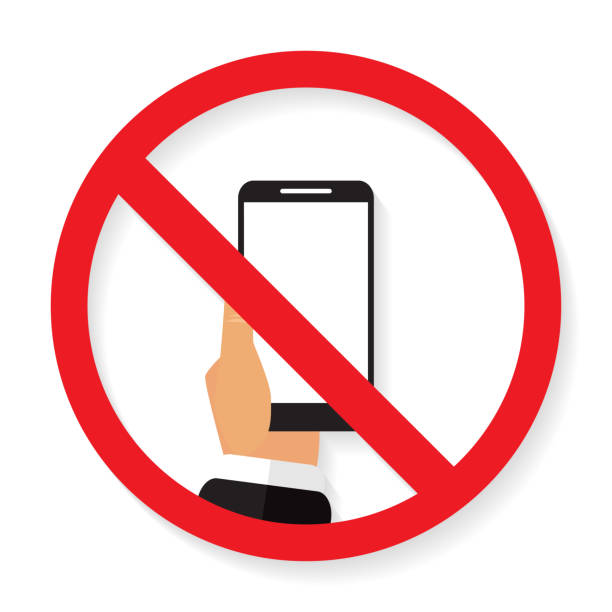 istock Sign of ban call to turn off phone with shadow 1138828646