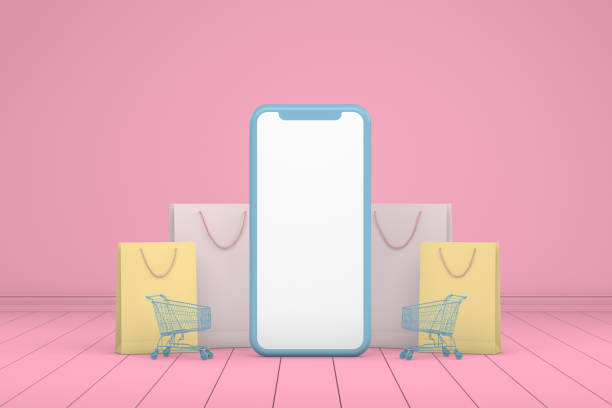 istock Smartphone with Shopping Bags on Pink Background, Minimal Design 1138830290