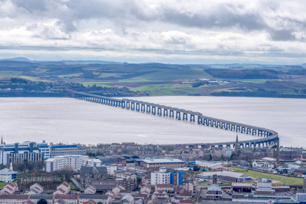 Firth of Forth, Edinburgh, Scotland - October 20, 2025: View of Queensferry Crossing, Forth Road Bridge and Forth Rail Bridge near Edinburgh