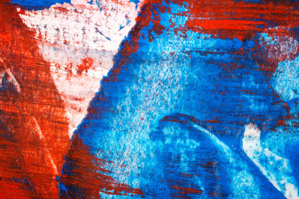 Abstract red and blue hand painted acrylic background, creative abstract hand painted colorful background, close up fragment of acrylic painting on paper