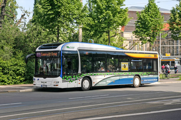 Leipzig, Germany, May 14, 2012 - Modern hybrid bus of the manufacturer MAN in Leipzig.
