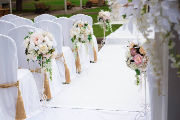 istock wedding ceremony decoration, beautiful fresh wedding arch 1138833479