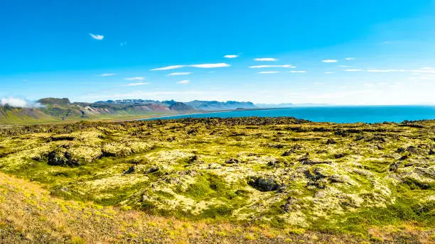 Photo of Snaefellsjoekull national park, Londrangar, Hellnar, Icelandic colorful and wild landscape on Iceland, at summer time