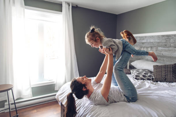 Mother and daughter spending a week-end morning together