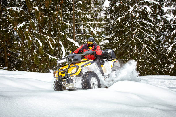 istock Winter race on an ATV on snow in the forest. 1138840717