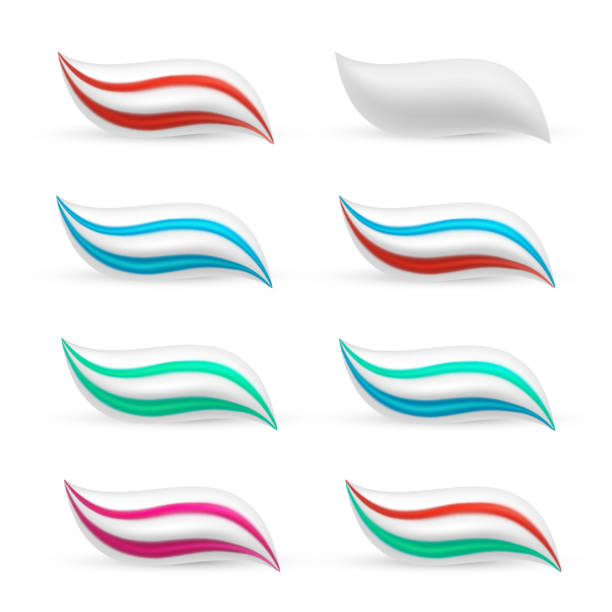 zahnpasta schmierung in drei farben, medizinisches pflegeset - toothpaste stock-grafiken, -clipart, -cartoons und -symbole
