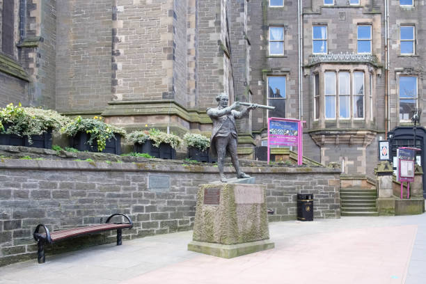 Monument to Don Pelayo in Gijón, Asturias, Spain. The sculpture represents the founder of the Kingdom of Asturias and considered the initiator of the Reconquest.