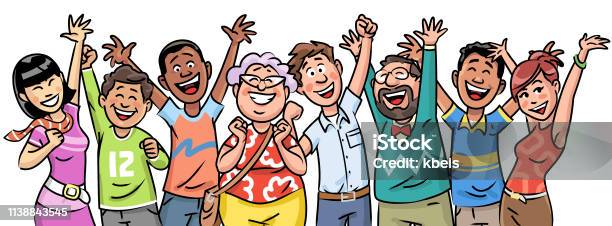 Cheering Group Of People Stock Illustration - Download Image Now - Applauding, Clapping, Group Of People