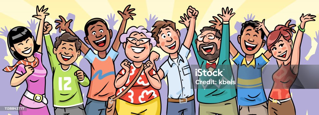 Large Group Of People Celebrating Stock Illustration - Download Image Now -  People, Cartoon, Happiness - iStock