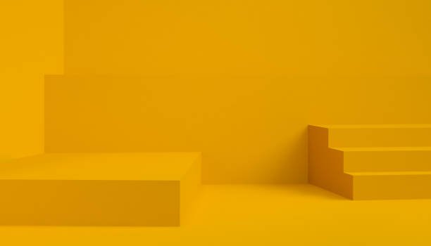 istock Step scene on orange background. 3d Minimalist geometrical abstract background. 3D render. 1138846373